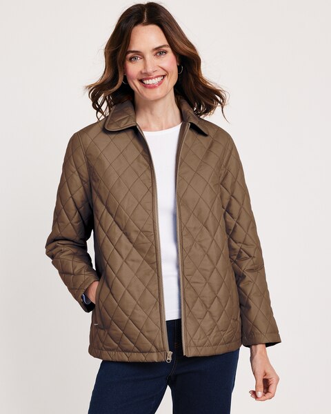 Quilted Zip-Front Coat
