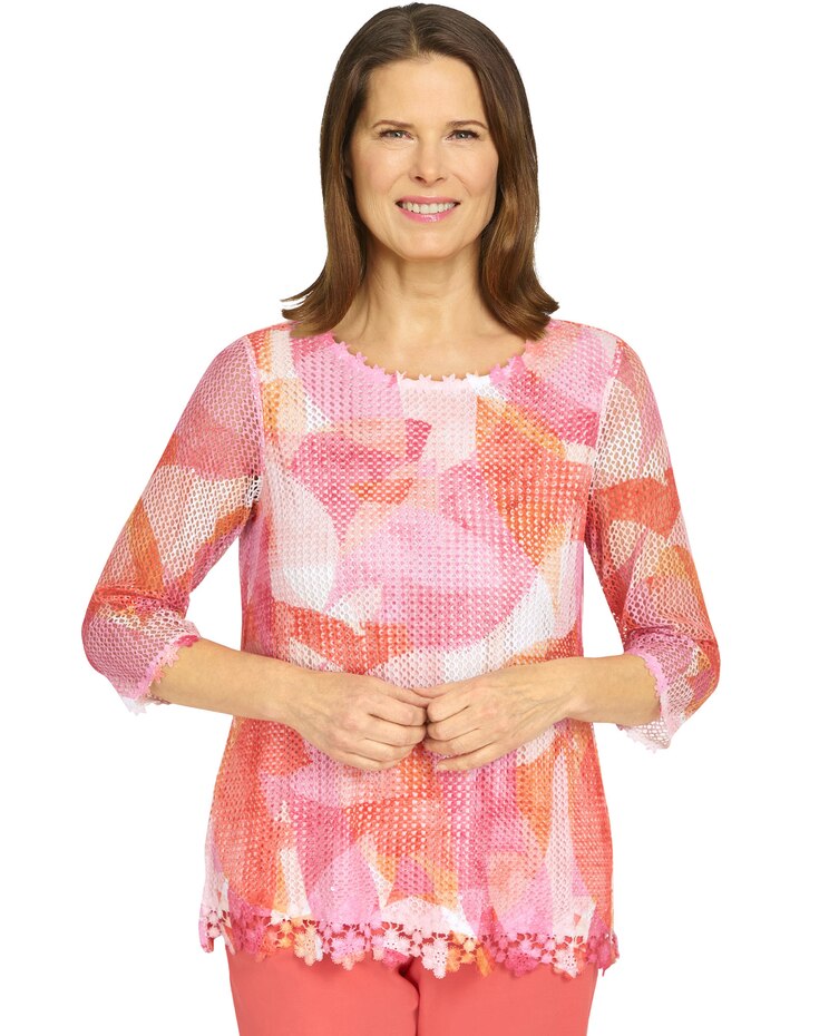 Alfred Dunner® Hot Flash Stained Glass Mesh Top image number 1