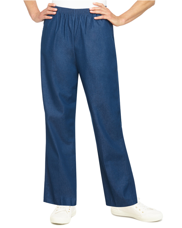 Alfred Dunner Classic Pull-On Denim Proportioned Straight Leg With Elastic Waistband Pants image number 1