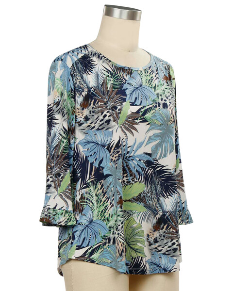Southern Lady Comfort Zone 3/4 Sleeve Tropical Print Top