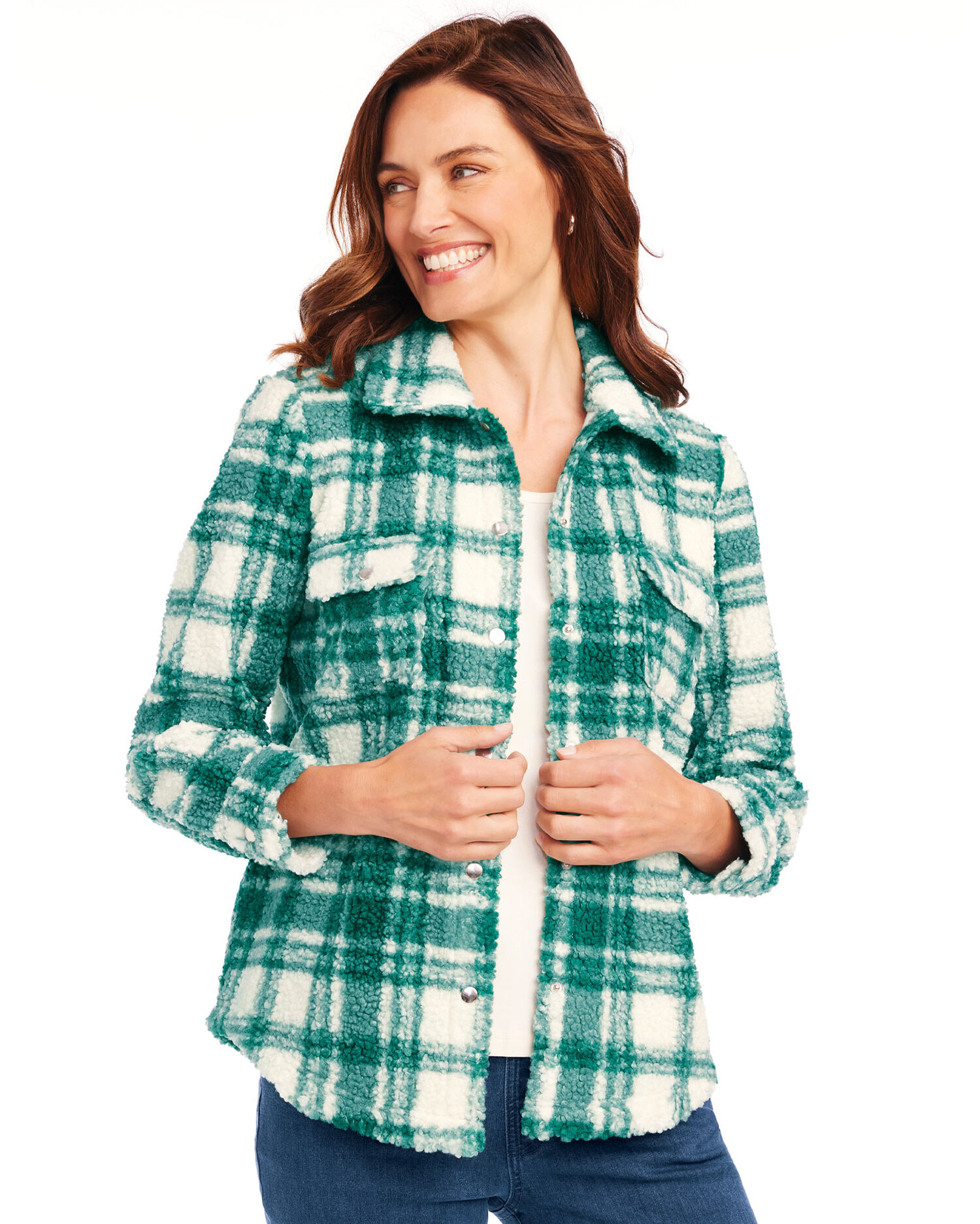 Womens plaid clearance sherpa jacket