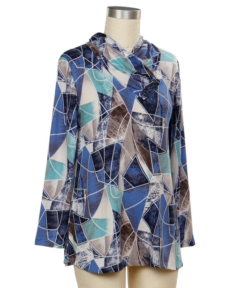 Links Seams Familiar Long Sleeve Geometric Print Top image number 1