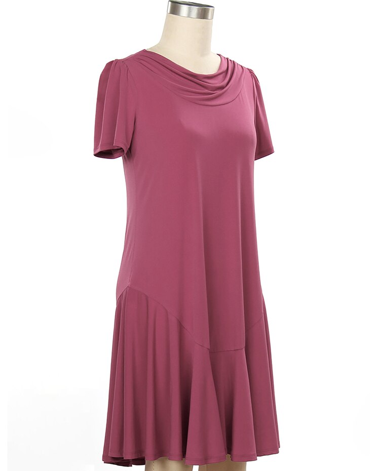 N Touch Short Sleeve Ronin Solid Drape Neck Dress image number 1