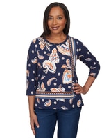 Alfred Dunner® Autumn Weekend Paisley Border Braid Neck Top thumbnail number 1