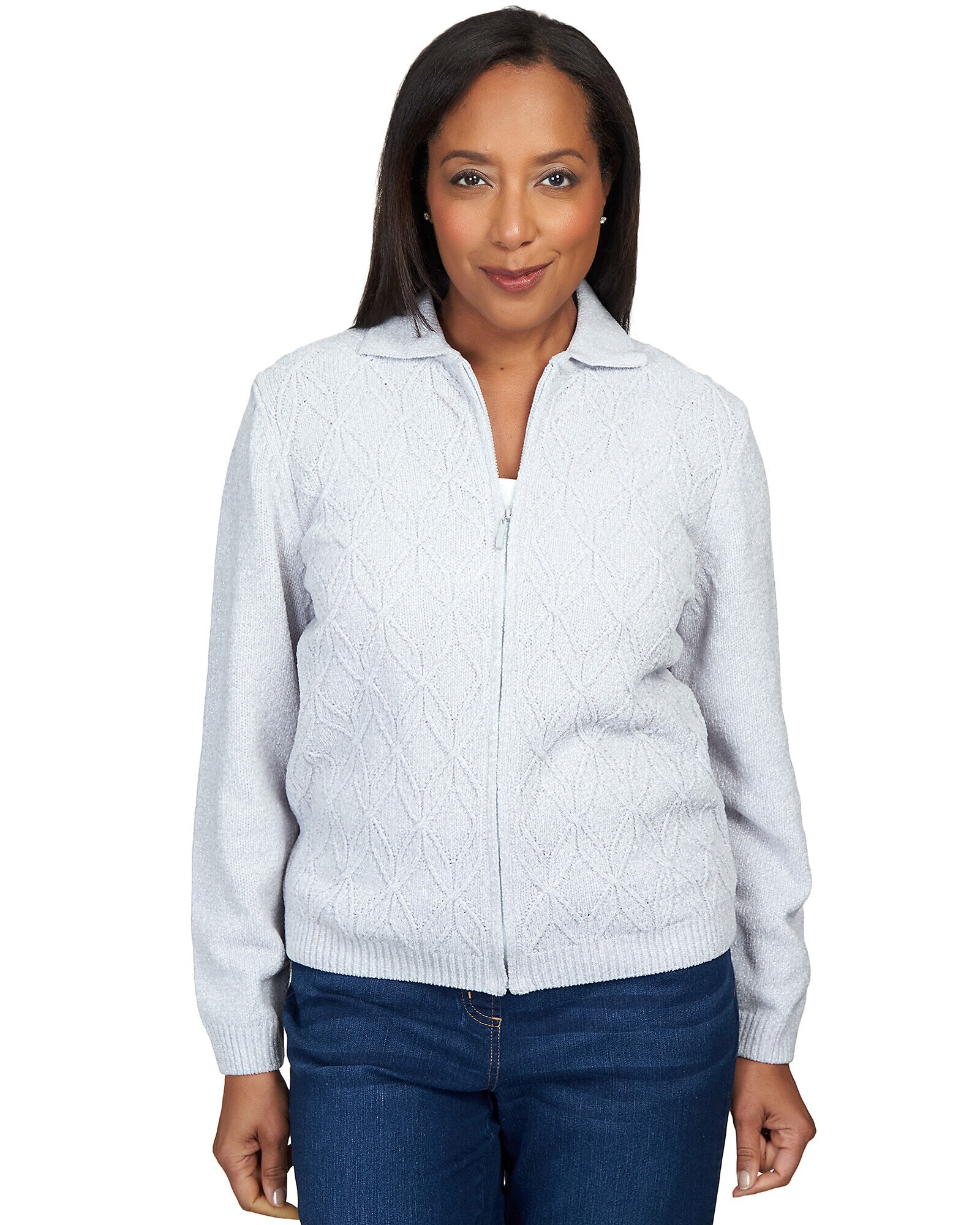 Alfred Dunner Classics Classic Zip Up Front Cardigan