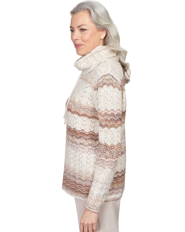 Alfred Dunner® St.Moritz Pointelle Stripe Cowl Neck Sweatshirt image number 4