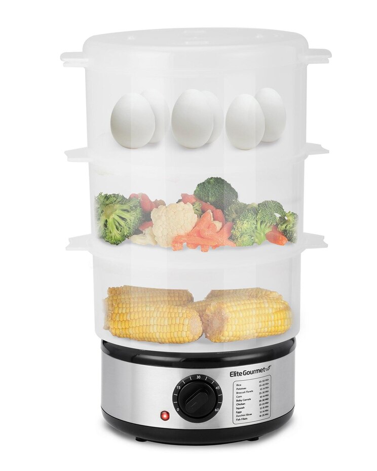 Elite 7.5qt Stainless Steel 3-Tier Food/Vegetable Steamer image number 1