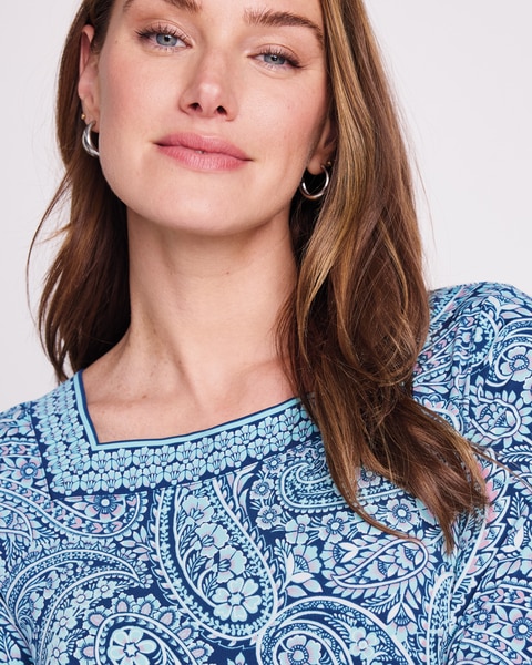 Paisley Border-Trim Knit Dress