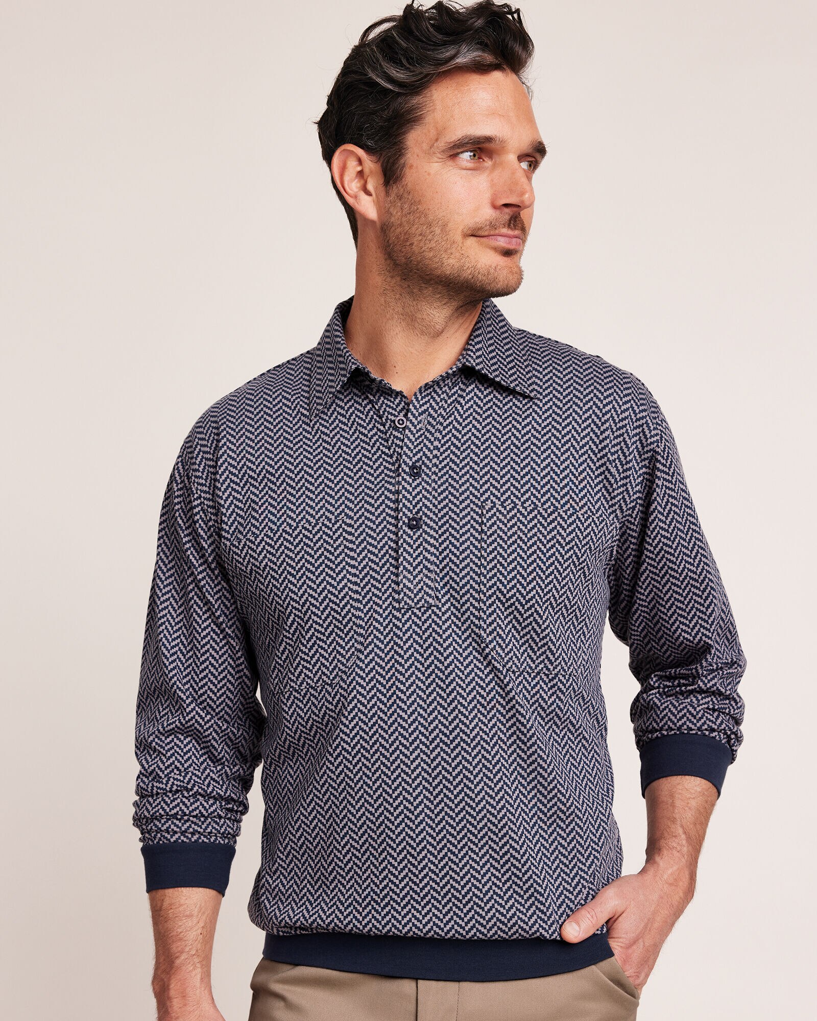 Men's long sleeve banded bottom polo shirts shop
