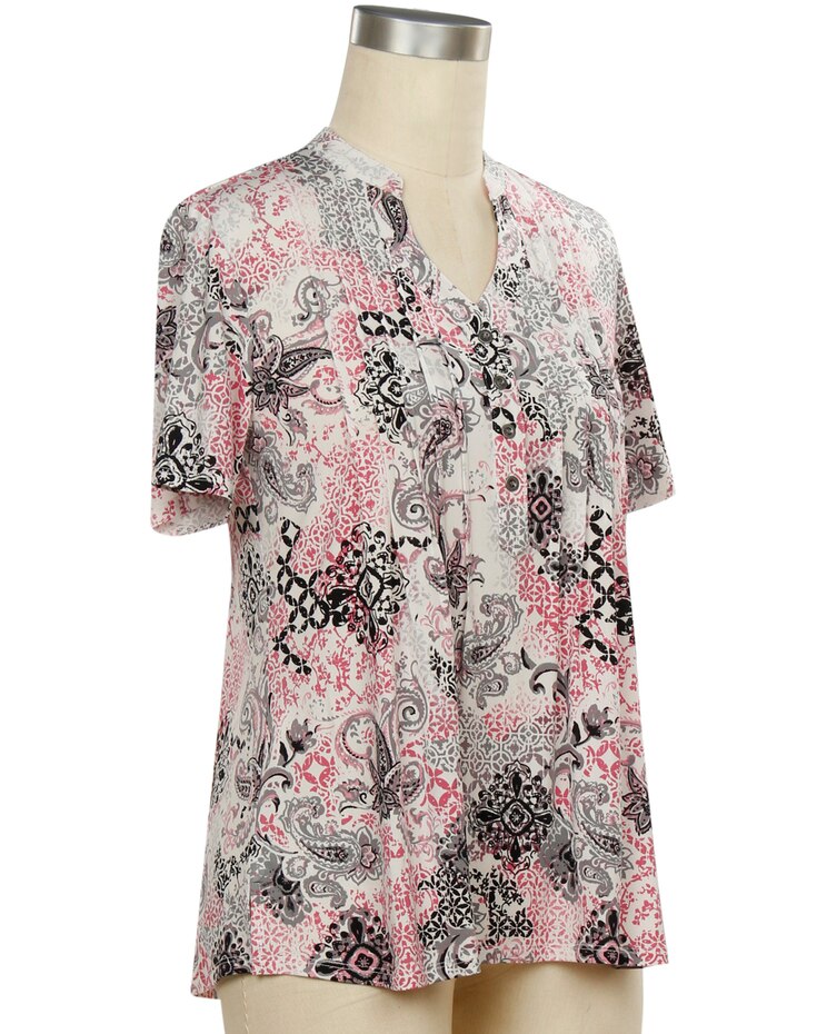 Southern Lady Color Dynamic Short Sleeve Patch Print Top image number 1