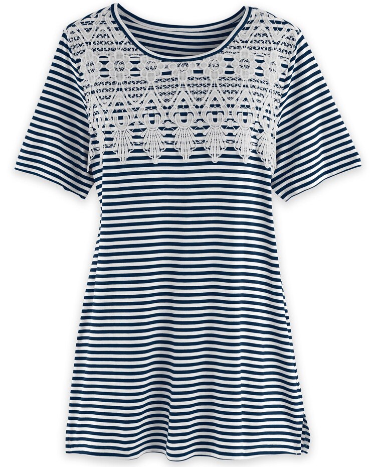 Short-Sleeve Lace Overlay Tunic image number 1