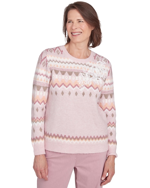 Alfred Dunner® Telluride Floral Embroidered Fairisle Sweater
