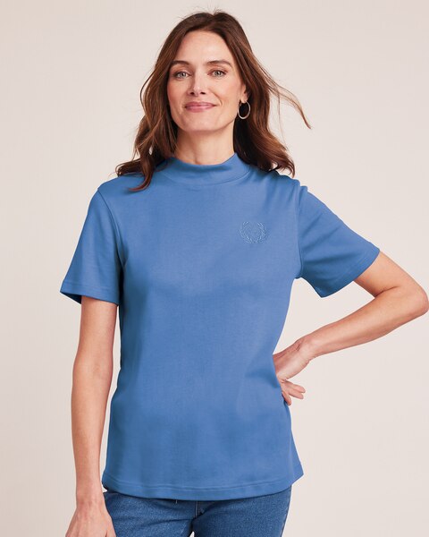 Essential Knit Short-Sleeve Mockneck Top