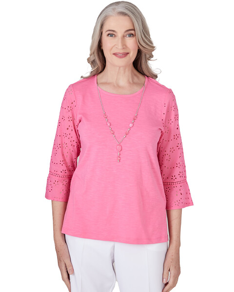Alfred Dunner® Paradise Island Eyelet Trim Top with Detachable Necklace