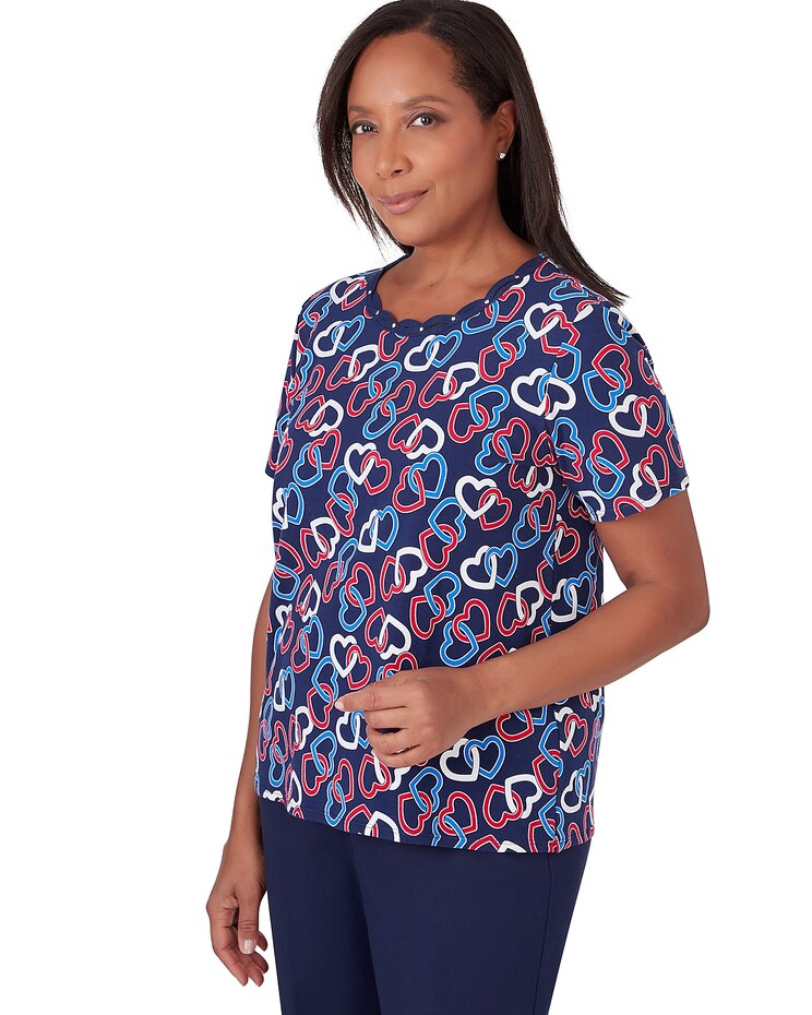 Alfred Dunner® All American Short Sleeve Linking Hearts Top image number 3