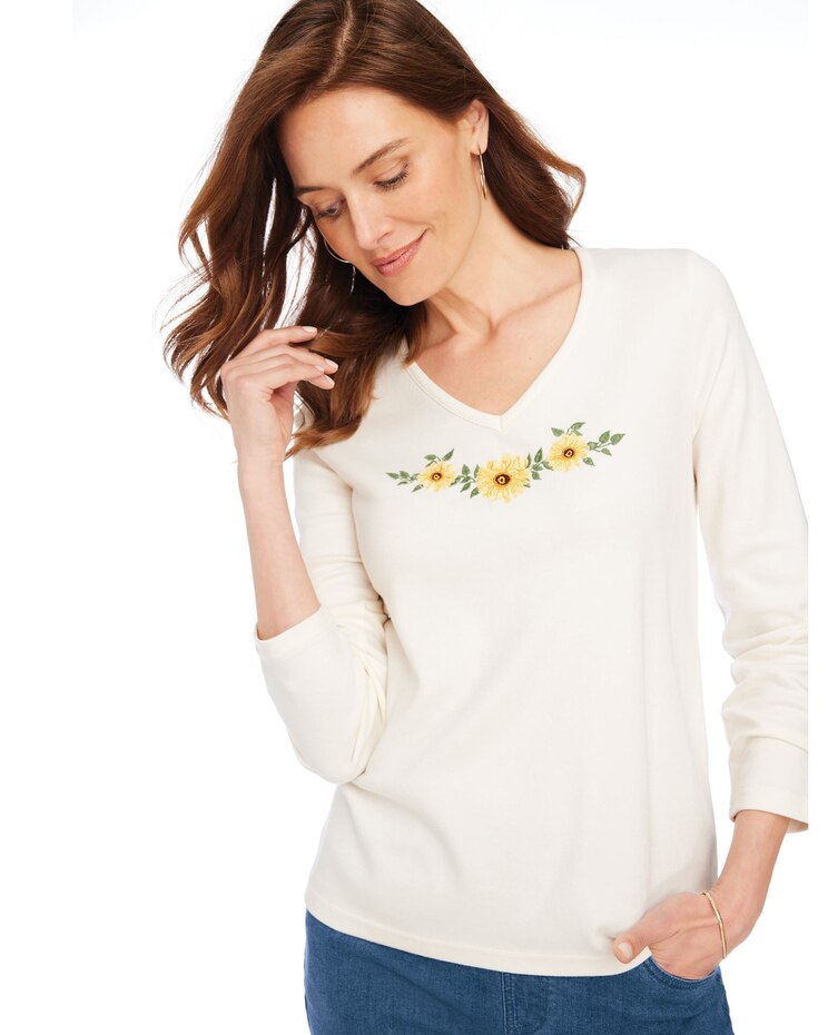 Embroidered Essential Knit V-Neck Tee image number 1