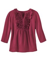 Haband Women’s Split Neck Crepe Top with Ruffle Bib thumbnail number 1