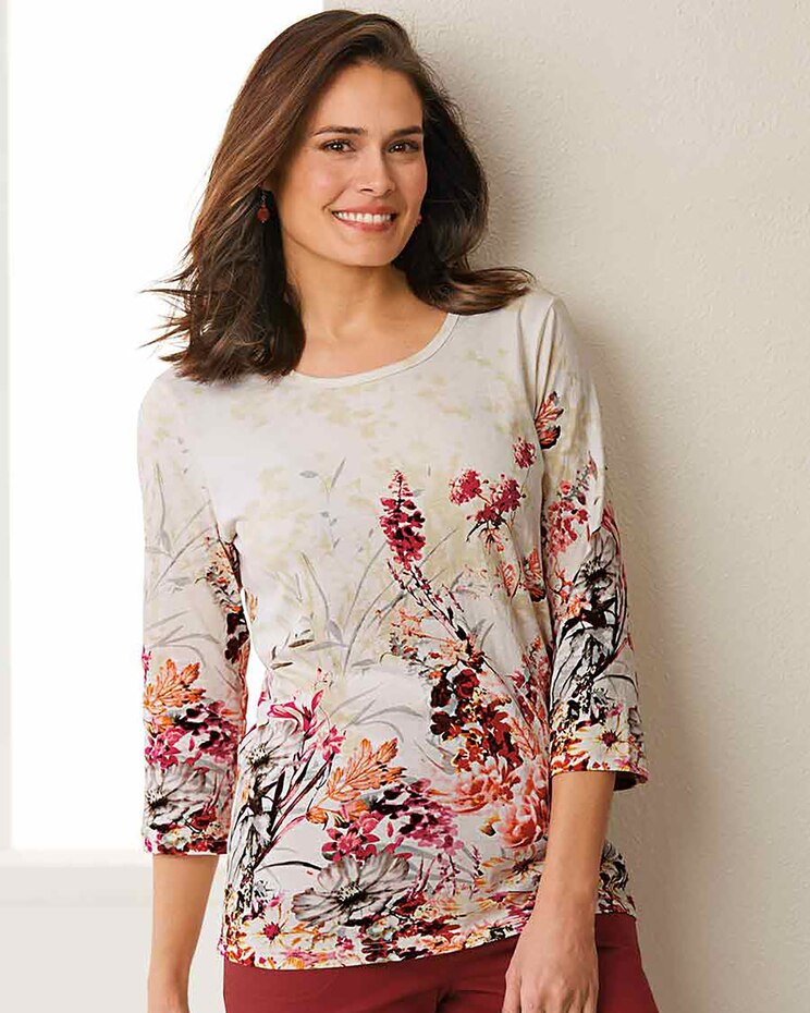 Haband Women’s 3/4-Sleeve Print Artista Knit Top image number 2