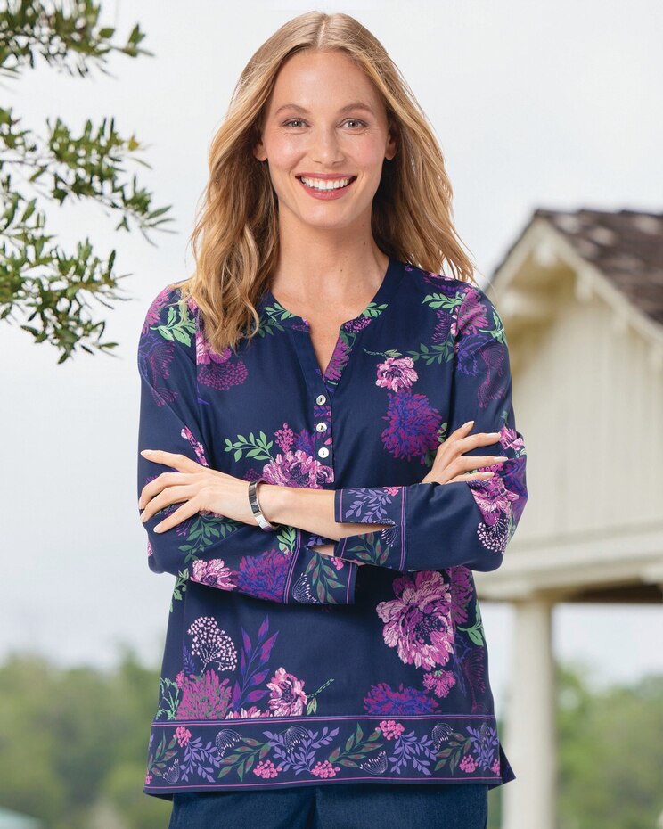 Limited-Edition Floral Bouquets Border-Print Popover image number 1