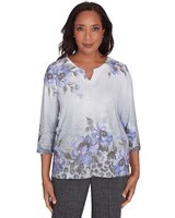 Alfred Dunner® Worth Avenue Beaded Split Neck Floral Shimmer Top thumbnail number 1