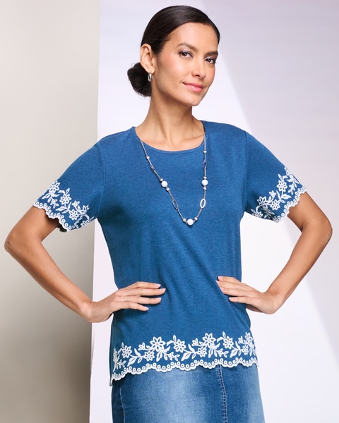 Border Embroidery Tee by Alfred Dunner