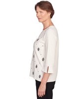 Alfred Dunner® Neutral Territory Diamond Patterned Split Neck Top thumbnail number 4