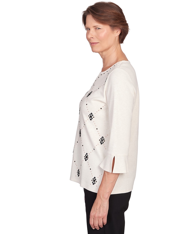 Alfred Dunner® Neutral Territory Diamond Patterned Split Neck Top image number 4