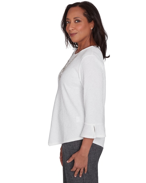 Alfred Dunner® Worth Avenue Crew Neck Textured Top With a Detachable Necklace