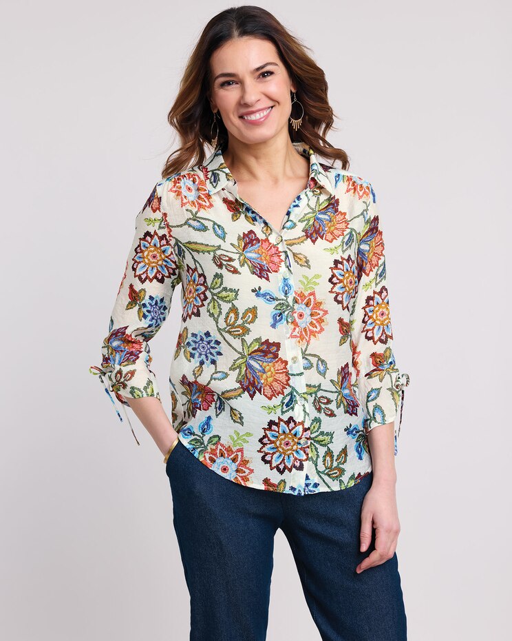 Alfred Dunner® Summer Solstice Batik Floral Woven Shirt image number 1
