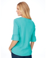 Essential Knit Elbow-Length Flounce-Sleeve Tee thumbnail number 2