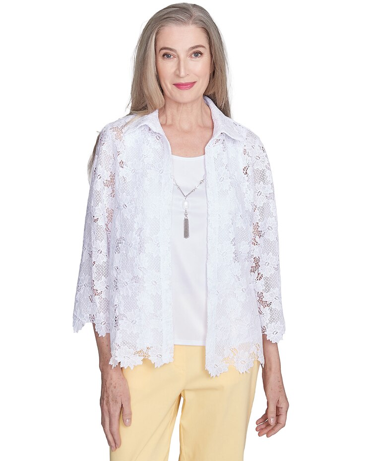 Alfred Dunner® Dress Code Two in One Lace Top with Necklace image number 1