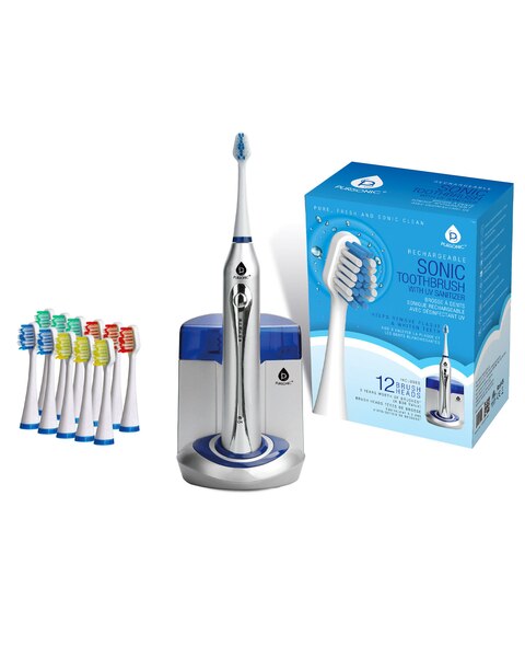 Sonic Rechargeable Toothbrush W/ Uv Sanitizer + 12 Brush Heads Included