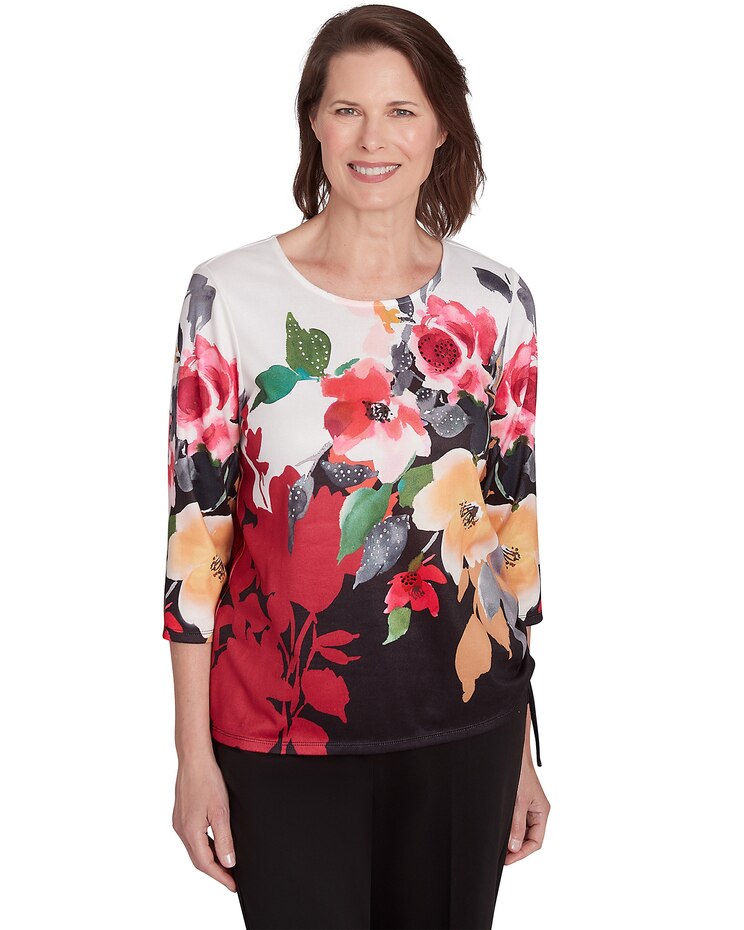 Alfred Dunner® Runway Ready Floral Crew Neck with Drawstring Hem Top image number 1
