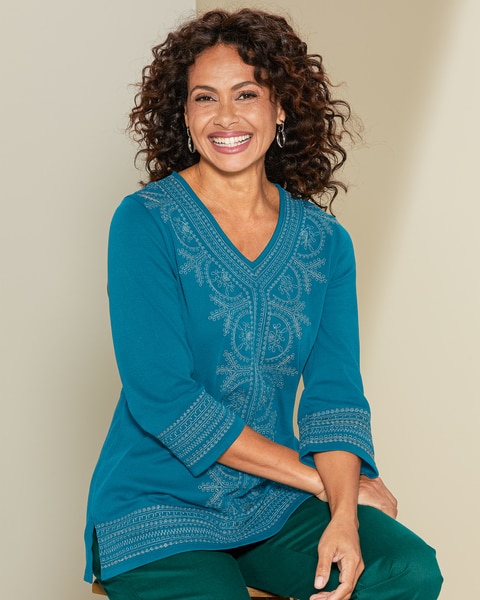 Two-Tone Embroidered Tunic