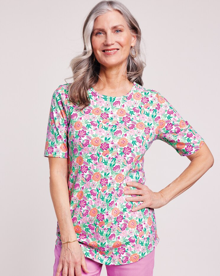 Essential Knit Elbow-Sleeve Curved-Hem Tunic image number 1