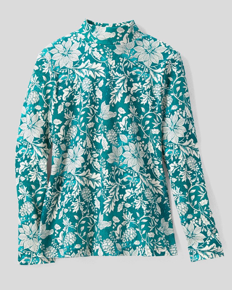 Essential Cotton Poinsettia-Print Mockneck image number 2