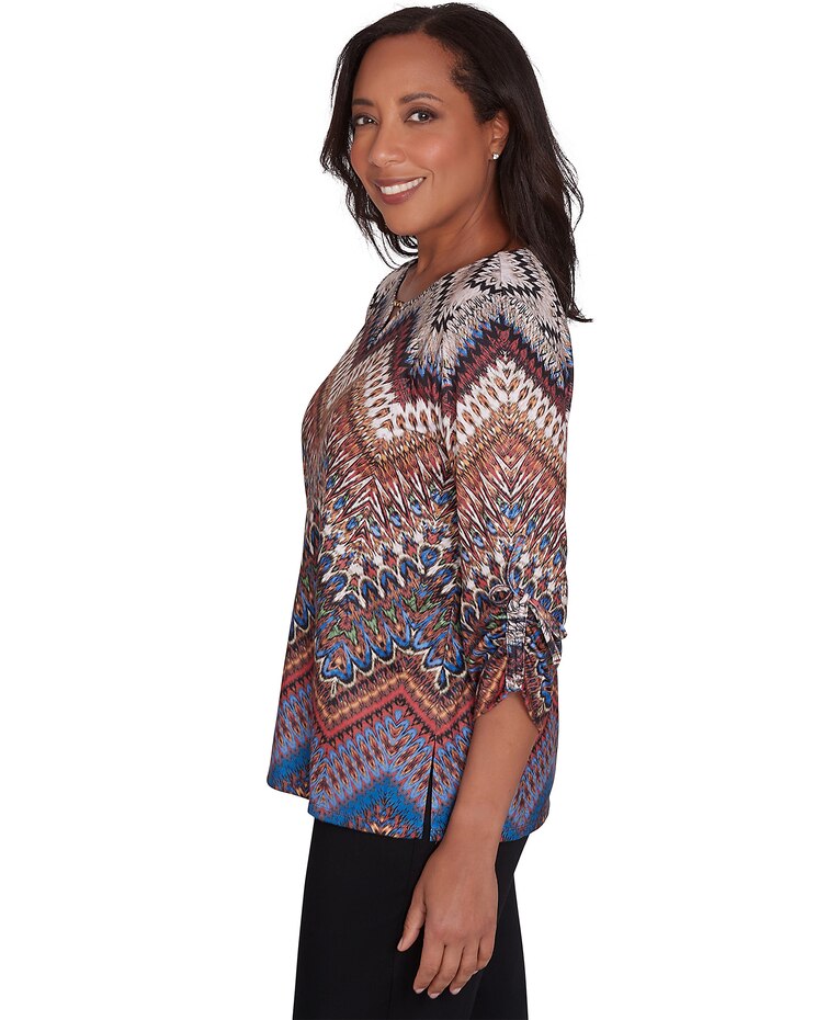 Alfred Dunner® Harvest Moon Textured Chevron Ruched Sleeve Top image number 2