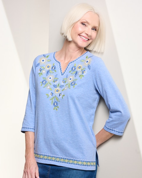 Embroidered Daisy Yoke Shirt by Alfred Dunner