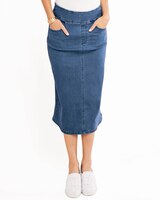 DenimEase™ Flat Waist Midi Skirt thumbnail number 1