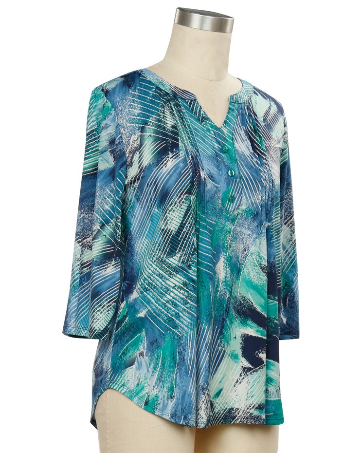 Southern Lady Color Delight 3/4 Sleeve Brush Print Top image number 2