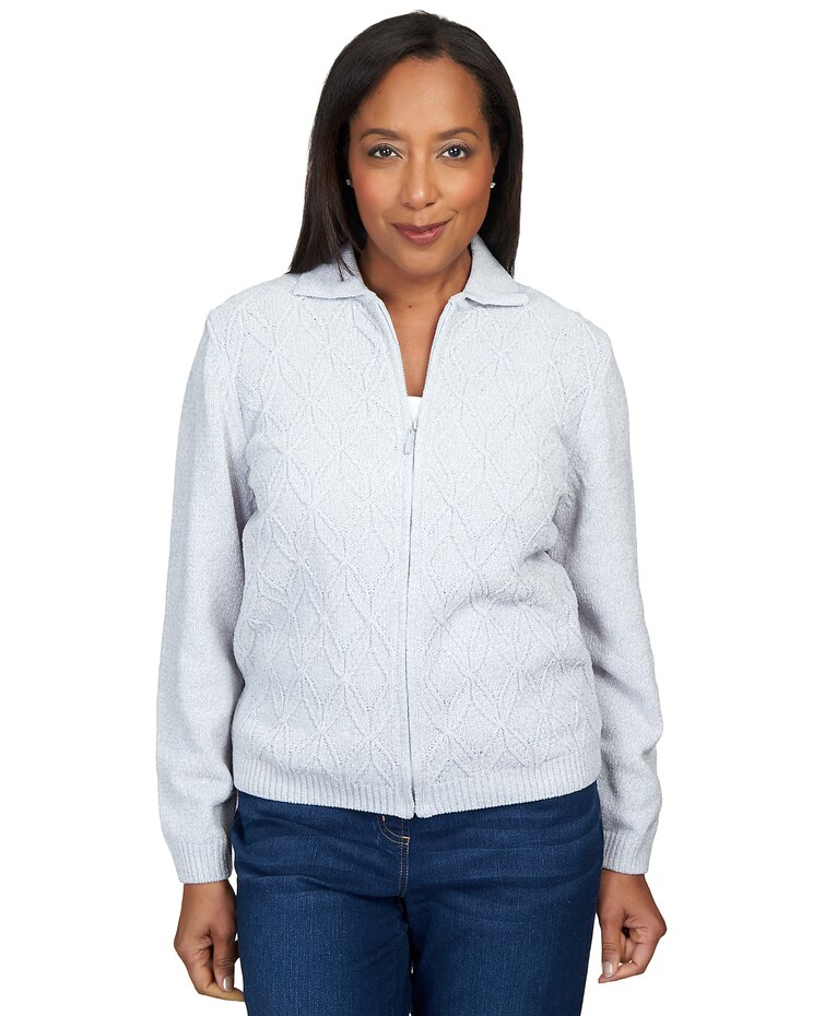 Alfred Dunner® Chenille Metallic Zip Front Cardigan image number 1