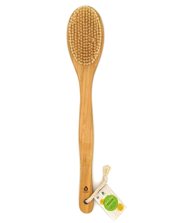 Bath Body Brush with Long Bamboo Handle and Nylon Bristles image number 1