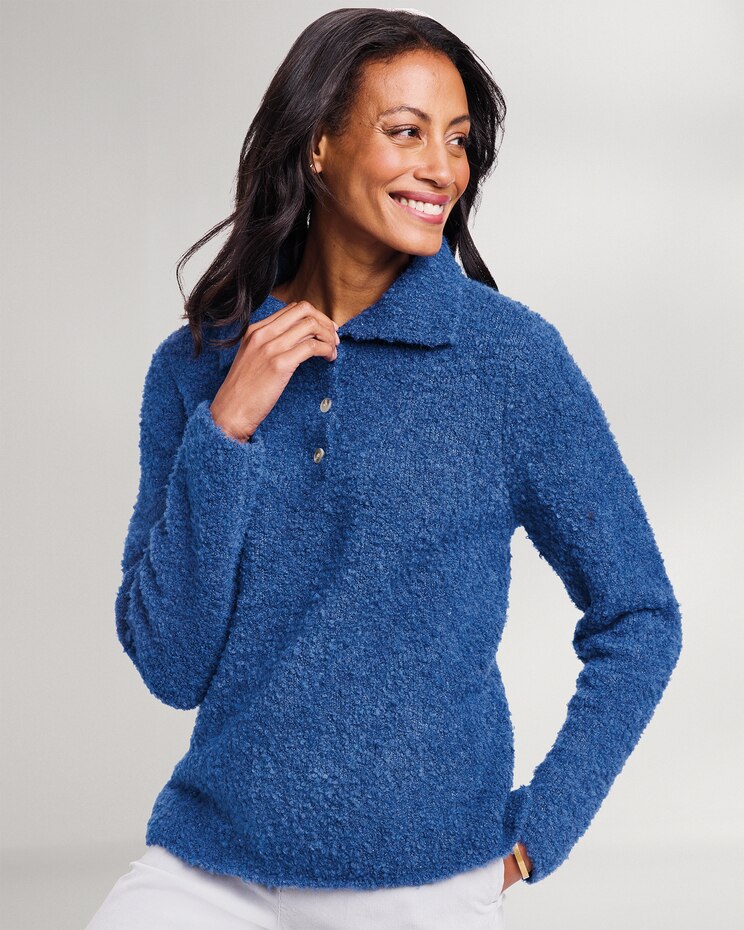 Luxe Bouclé Convertible-Collar Henley image number 1