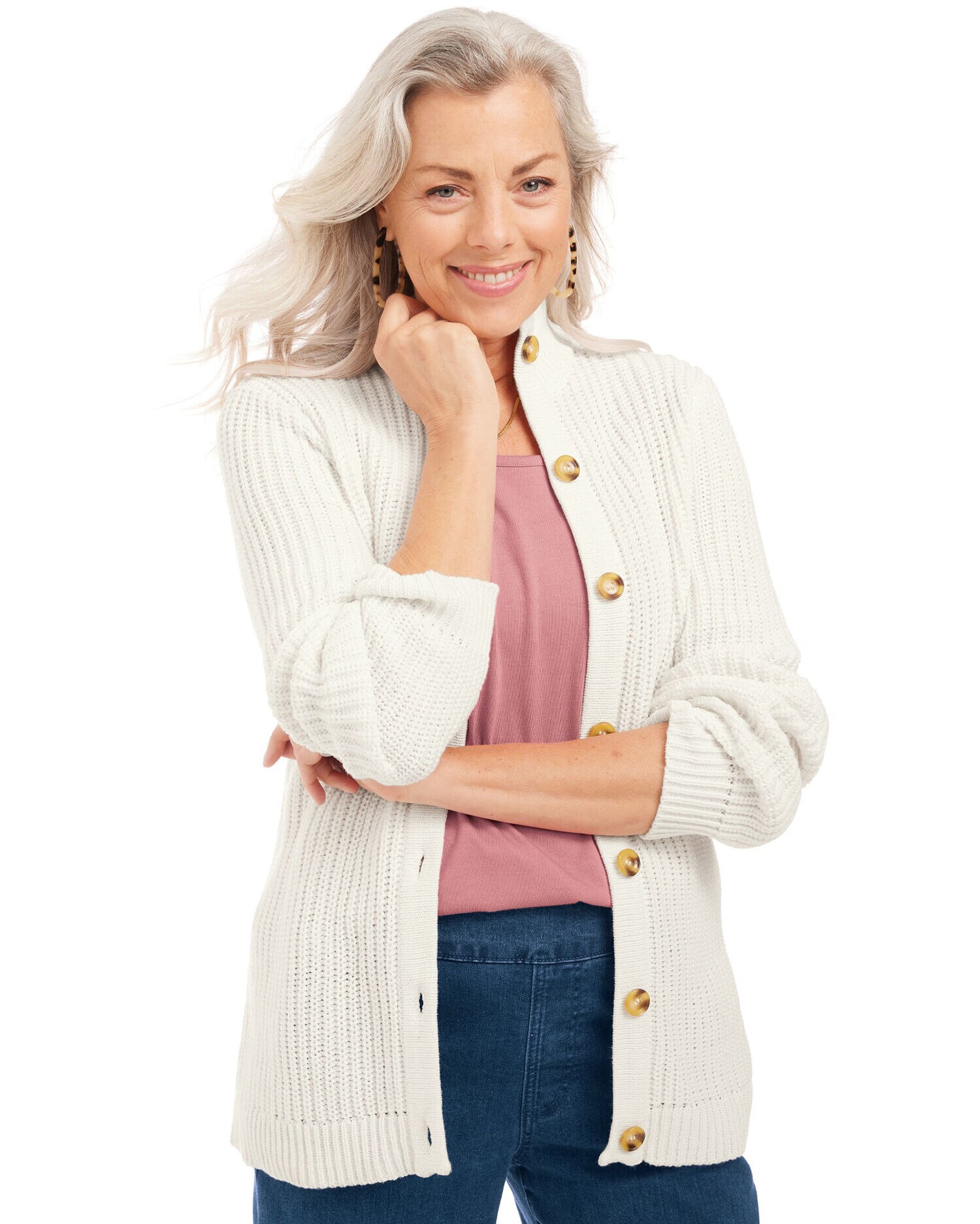 Button front shaker cardigan clearance