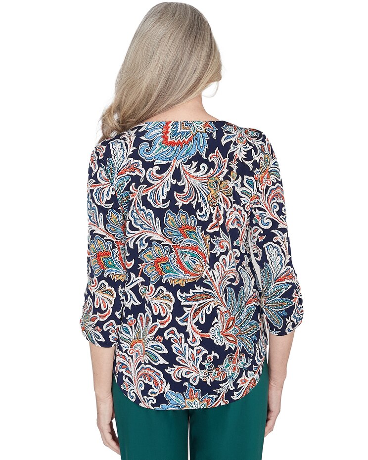 Alfred Dunner® Classics Scroll Three Quarter Ruched Sleeves image number 2