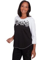 Alfred Dunner® Wild At Heart Spliced Floral Black & White Top thumbnail number 3