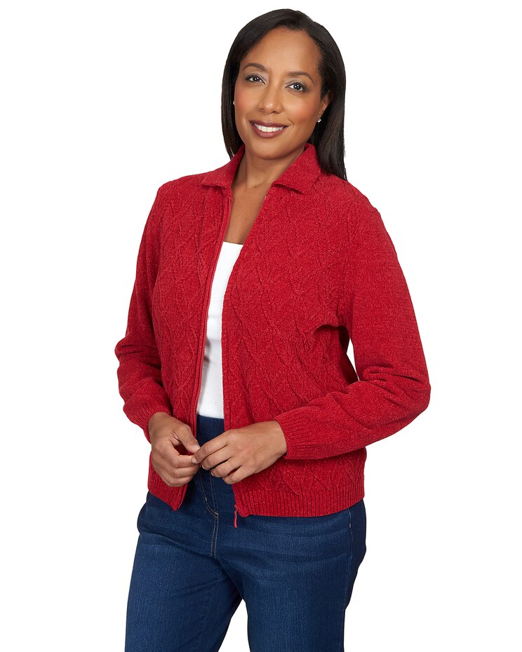 Alfred Dunner® Chenille Metallic Zip Front Cardigan image number 6