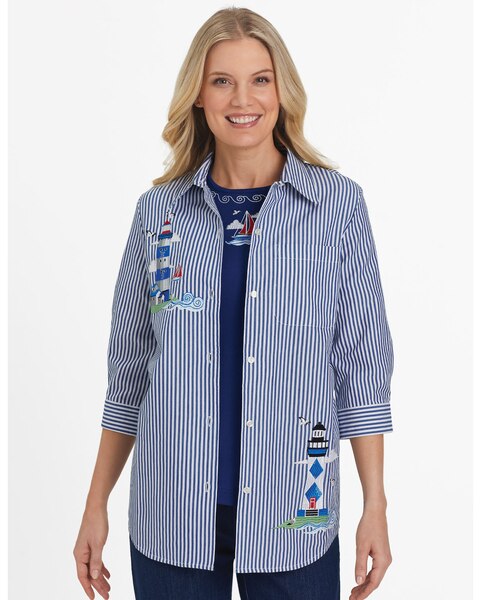 Three-Quarter Sleeve Embroidered Button-Front Twinset