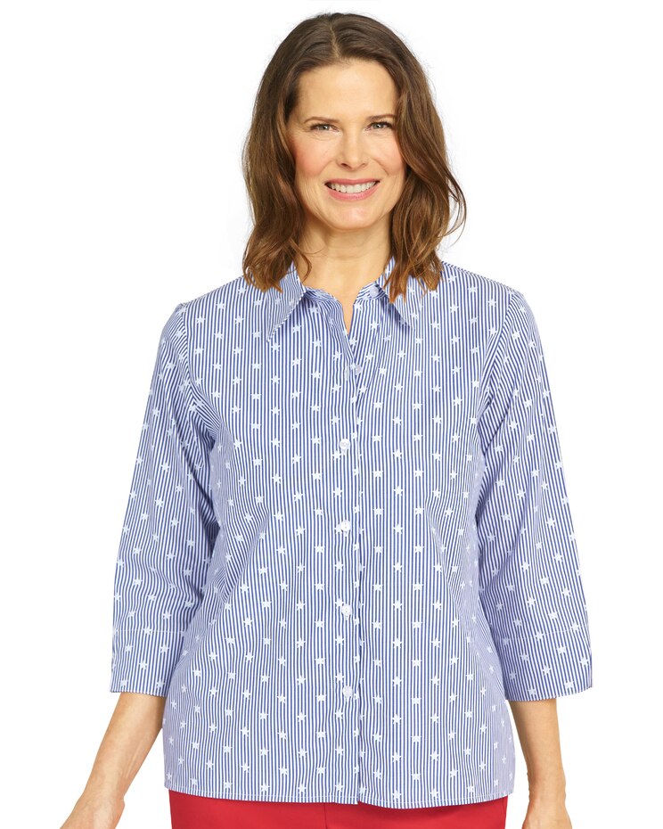 Alfred Dunner® Land Of The Free Stars on Stripe Button Down Top image number 1