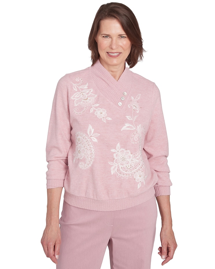 Alfred Dunner® Telluride Pink Paisley Envelope Neck Sweater image number 1